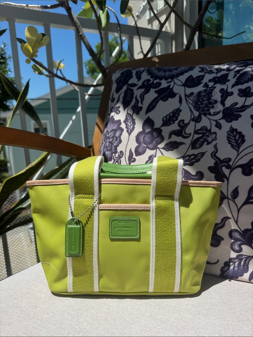 Vintage Green Coach Nylon Tote Bag Rare Color Y2K Purse - Picture 11 of 12